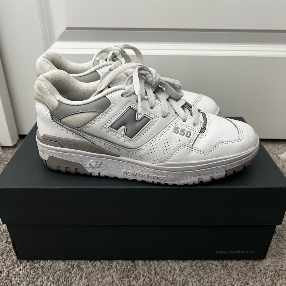 New Balance 550 White and Gray Leather Sneakers